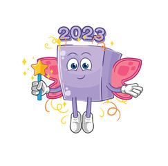 new year fairy with wings and stick. cartoon mascot vector