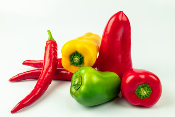 Fresh Vegetables, Chili on white background, Fres chili background, Mix chili on white Background. 