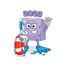 new year swimmer with buoy mascot. cartoon vector