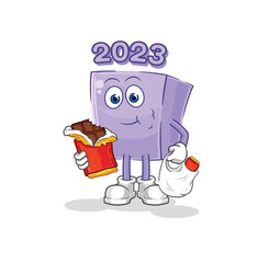 new year eat chocolate mascot. cartoon vector