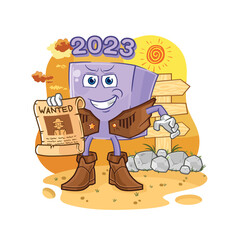 new year cowboy with wanted paper. cartoon mascot vector