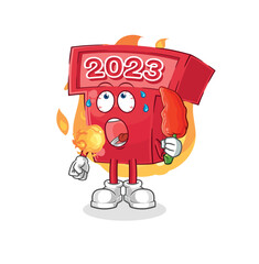 new year 2023 eat hot chilie mascot. cartoon vector