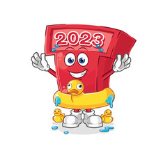 new year 2023 with duck buoy cartoon. cartoon mascot vector
