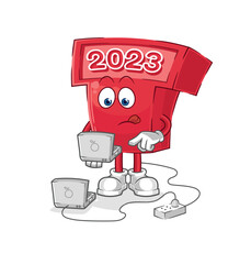 new year 2023 with laptop mascot. cartoon vector
