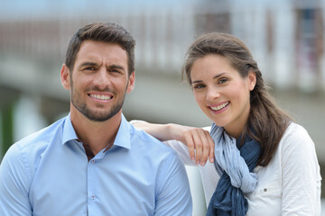 happy couple is enjoying city