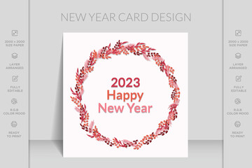 Flat happy new year floral frame background