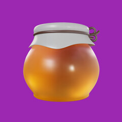 3d cartoon glass honey jar in vector realistic funny style. Cute art element. Funny plasticine or glossy clay design object. Sweet colorful illustration on minimal background.