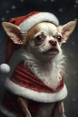 Cute chihuahua dog dressed as Santa Claus