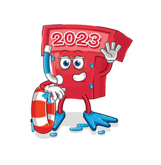 new year 2023 swimmer with buoy mascot. cartoon vector