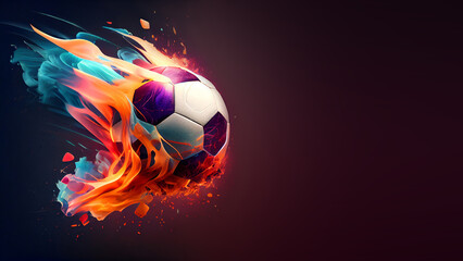 football with colorful smoke isolated on clean purple dark background, space for text, World Championship, generative ai