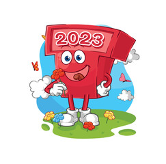 new year 2023 pick flowers in spring. character vector