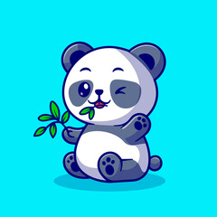 Cute Panda Eat Bamboo Leaf Cartoon Vector Icon Illustration. 
Animal Nature Icon Concept Isolated Premium Vector. Flat 
Cartoon Style