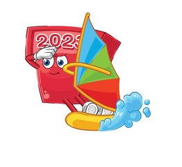 new year 2023 windsurfing character. mascot vector
