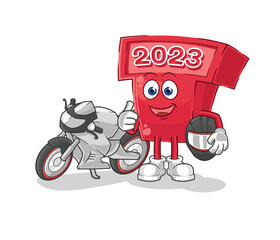 new year 2023 racer character. cartoon mascot vector