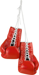 Classic red boxing gloves hanging on a string