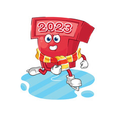 new year 2023 ice skiing cartoon. character mascot vector
