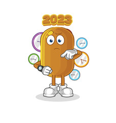 2023 new year with wristwatch cartoon. cartoon mascot vector