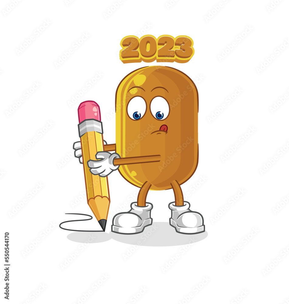 Canvas Prints 2023 new year write with pencil. cartoon mascot vector