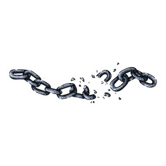 broken chain hand drawn vector. link freedom, steel metal, separation connection, iron power, dividing strength, disconnect, weakness broken chain sketch. isolated color illustration