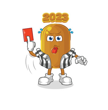 2023 new year referee with red card illustration. character vector