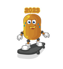 2023 new year riding skateboard cartoon character vector