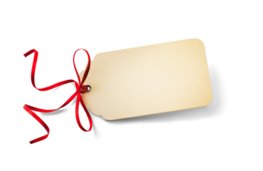 card note chirstmas celebration greeting or holidays gift or price tag with ribbon bow; isolated on transperent background