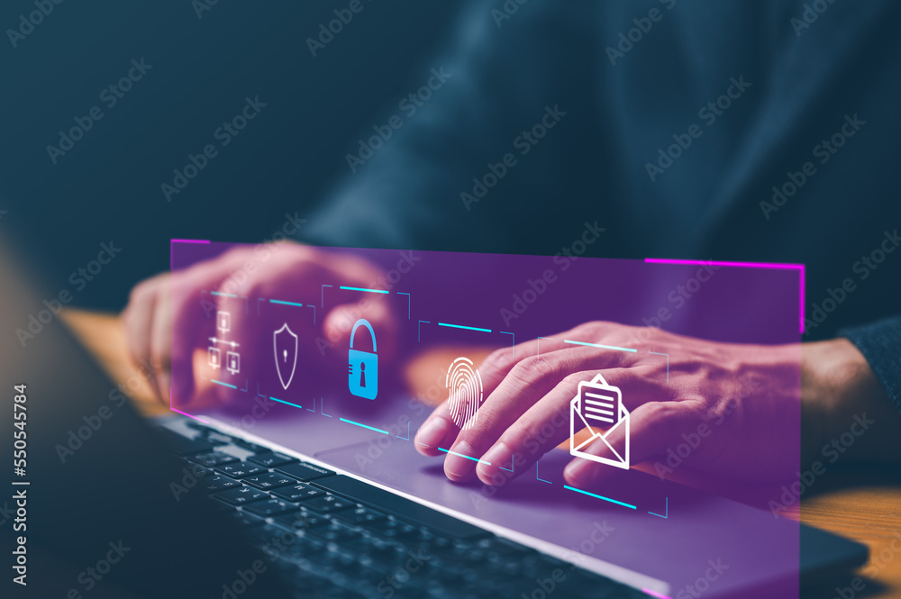 Aufkleber cybersecurity concept, user privacy security and encryption, secure internet access Future technology and cybernetics, internet security, screen with padlock...
