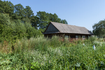 Old wooden barn. Rural courtyard	