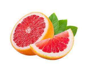Ripe half of pink grapefruit citrus fruit isolated on transparent png