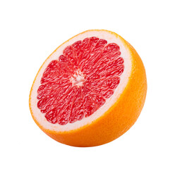Ripe half of pink grapefruit citrus fruit isolated on transparent png