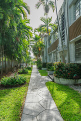 Lined concrete pavement at the front of a building at the bay in Miami, Florida
