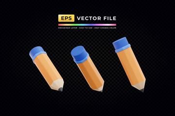 Realistic 3d design set of pencil. Suitable for social media icon or etc