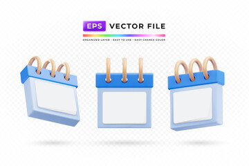 Realistic 3d design set of blue calender 3d rendering illustration.  Suitable for social media icon and etc.