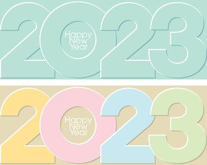 Happy New Year 2023 pastel colors calligraphy. Greeting card template.