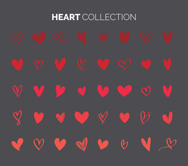 Hand drawn hearts. Design elements for Valentine's day. Vector Heart shape with drop shadow on dark background