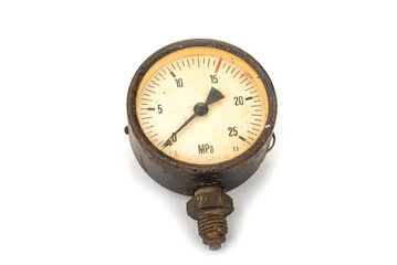 Vintage pressure meter on a white
