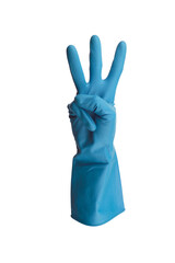 Blue glove with no background counting 3