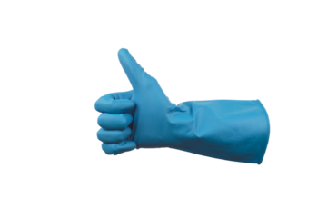 Blue glove with no background doing an approving gesture with his thumb