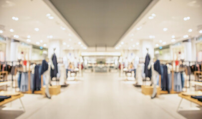 Abstract blur clothing boutique display interior of shopping mall background