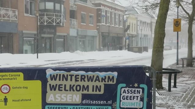 Shopping streets in Assen in a snowstorm