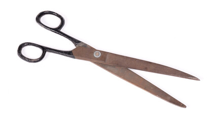 Rusty old scisors isolated on white