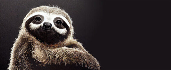 Sloth portrait in studio setting, jungle animal face, illustration, generative ai - obrazy, fototapety, plakaty