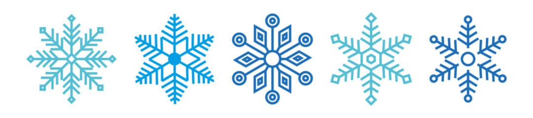 Snowflakes icon set. Fake crystal silhouette icon. Happy new year, xmas, christmas. Snow, holiday, cold weather, frost. Winter design elements.