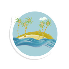 tropical island with palms vector sticker