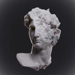 Foto op Canvas Illustration from 3D rendering of classical style broken male head sculpture isolated on black background. © Rrose Selavy