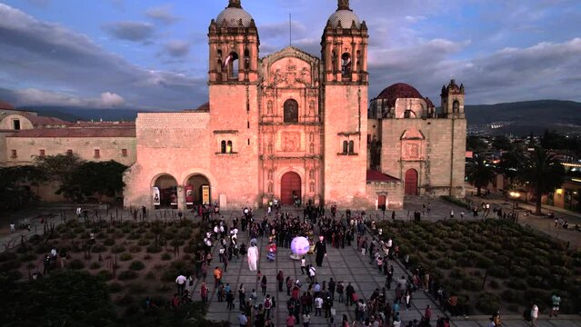 aerial view of a traditional dance in oaxaca at sunset