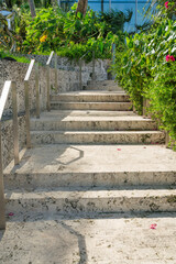 Outdoor stairs with stone steps and handrails at Miami, Florida