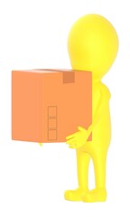 3d yellow character carrying carton box