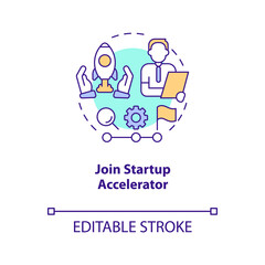 Join startup accelerator concept icon. Entrepreneur program. Small business abstract idea thin line illustration. Isolated outline drawing. Editable stroke. Arial, Myriad Pro-Bold fonts used
