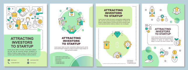 Involving investors to startup green brochure template. Leaflet design with linear icons. Editable 4 vector layouts for presentation, annual reports. Arial-Bold, Myriad Pro-Regular fonts used